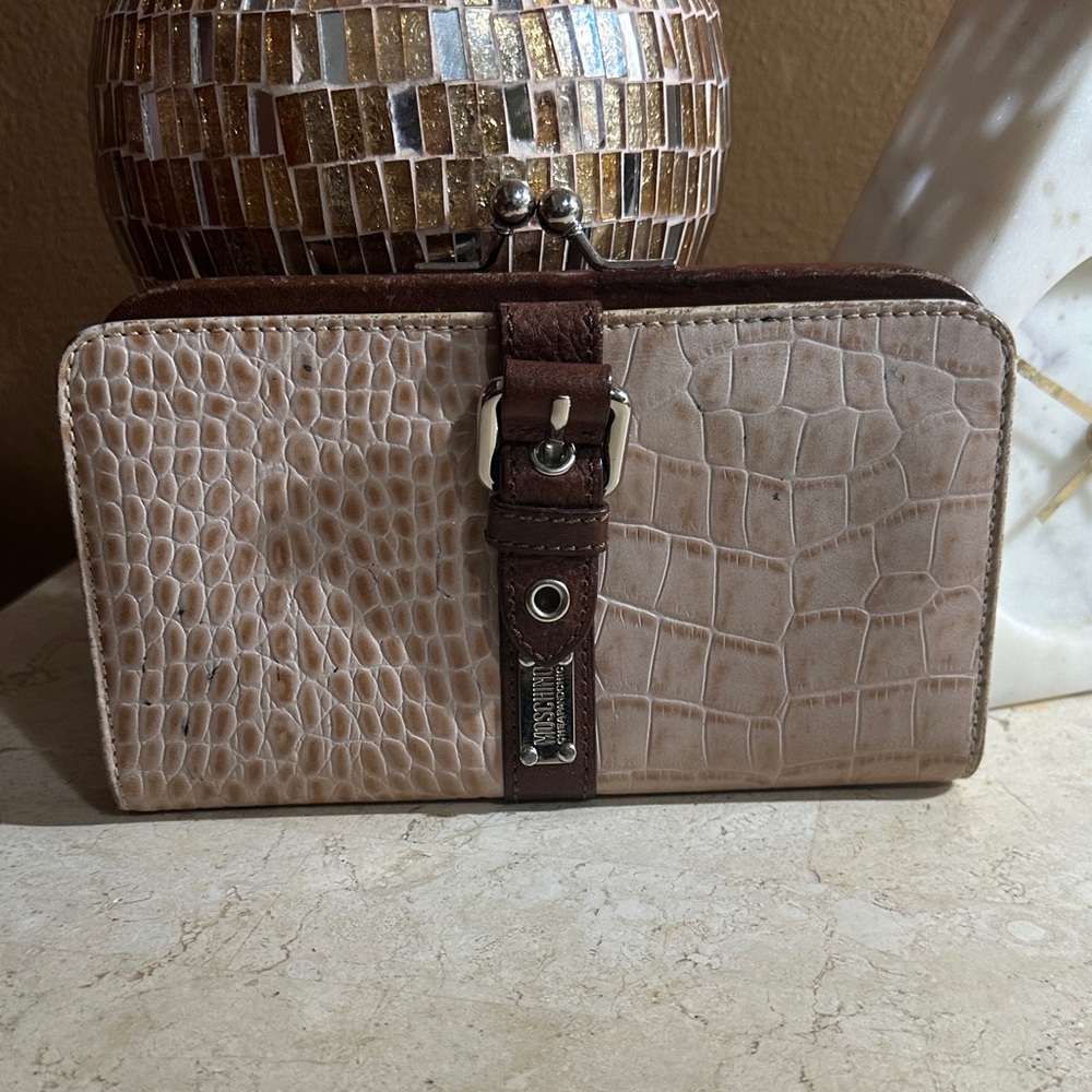 Moschino Yellow and Cream Croc-Embossed Wallet